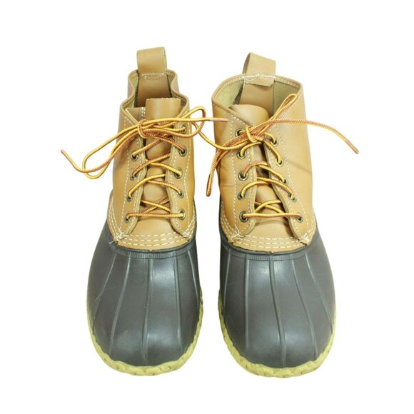 LL Bean Brown Leather Lace Up Round Toe Unlined Ankle Duck Boots Size 9 Wide - Picture 5 of 10